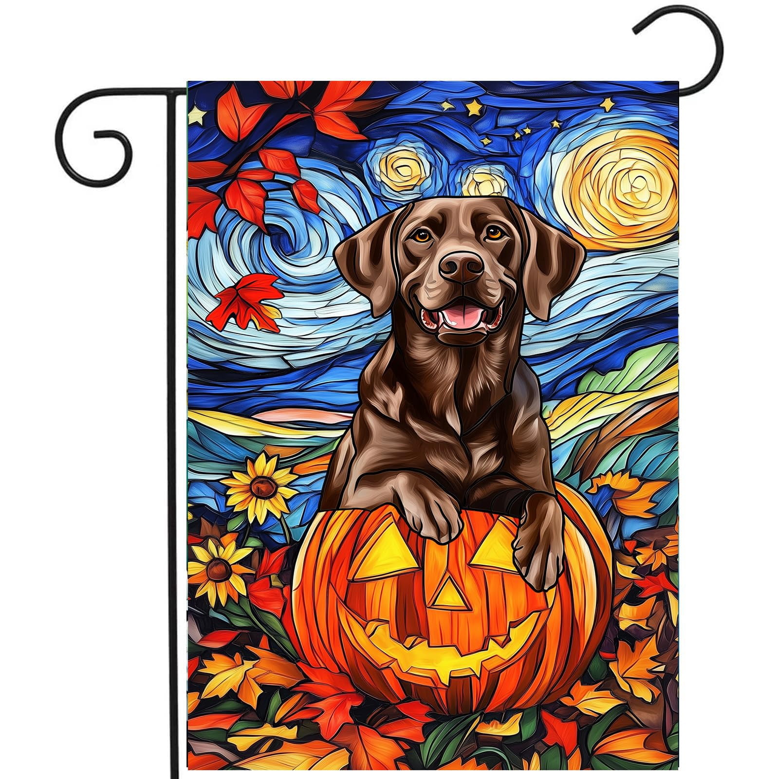 4th of July Chocolate Lab Garden Flag Red White Blue Floral Labrador Dog Yard Flags Small Memorial Independence Day Banner 12x18 Double Sided for Outside Outdoor Patriotic Decor
