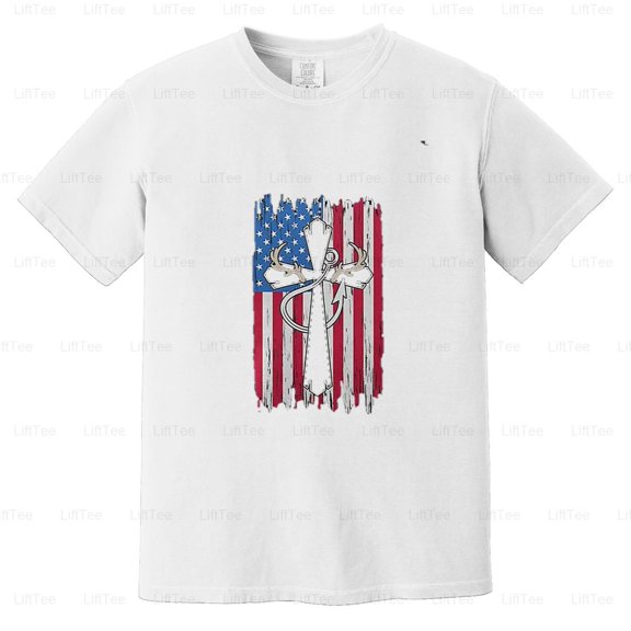 4th July Christian Hunter Fisherman USA Religious Patriotic American Flag Faith Art Comfort Color T-Shirt Unisex, up to 4XL