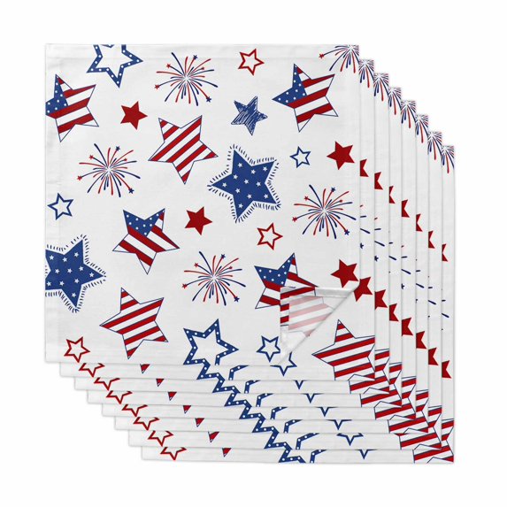 4th of July Cloth Napkins, Independence Day Blue Red Star Fireworks Washable and Reusable Dinner Napkins Set of 8, Table Napkin for Kitchen Party Birthday Wedding Hotel Housewarming 20"x20"