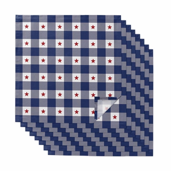 4th of July Cloth Napkins, Independence Day Blue White Plaid Red Star Washable and Reusable Dinner Napkins Set of 8, Table Napkin for Kitchen Party Birthday Wedding Hotel Housewarming 20"x20"