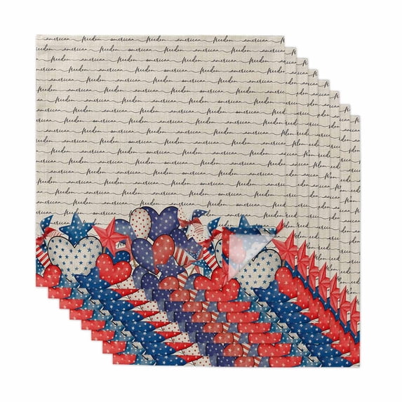 4th of July Cloth Napkins, Independence Day Farmhouse Stars Red Blue Washable and Reusable Dinner Napkins Set of 8, Table Napkin for Kitchen Party Birthday Wedding Hotel Housewarming 20"x20"