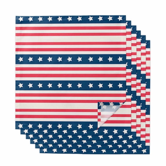 4th of July Cloth Napkins, Independence Day Patriotic Red Blue Striped Washable and Reusable Dinner Napkins Set of 6, Table Napkin for Kitchen Party Birthday Wedding Hotel Housewarming 20"x20"