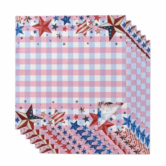 4th of July Cloth Napkins, Independence Day Star American Pink Plaid Washable and Reusable Dinner Napkins Set of 6, Table Napkin for Kitchen Party Birthday Wedding Hotel Housewarming 20"x20"