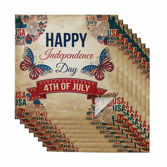 4th of July Cloth Napkins, Independence Day USA Flag Butterfly Retro Washable and Reusable Dinner Napkins Set of 8, Table Napkin for Kitchen Party Birthday Wedding Hotel Housewarming 20"x20"