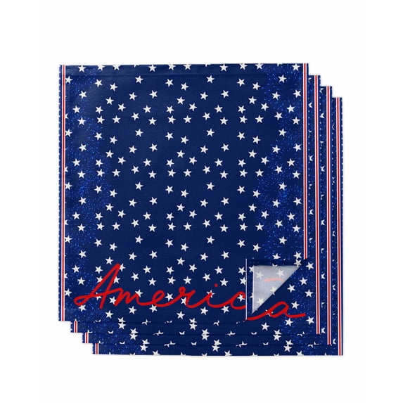 4th of July Cloth Napkins Set of 4 Reusable Dinner Napkins, Independence Day American Patriotic Stars Blue Cocktail Napkin Washable Table Napkins for Wedding/Holiday Party/Baby Shower 20"x20"