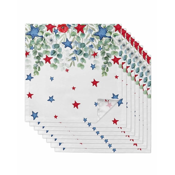 4th of July Cloth Napkins Set of 8 Reusable Dinner Napkins, Memorial Day Patriotic Star Eucalyptus Leaf Cocktail Napkin Washable Table Napkins for Wedding/Holiday Party/Baby Shower 20"x20"