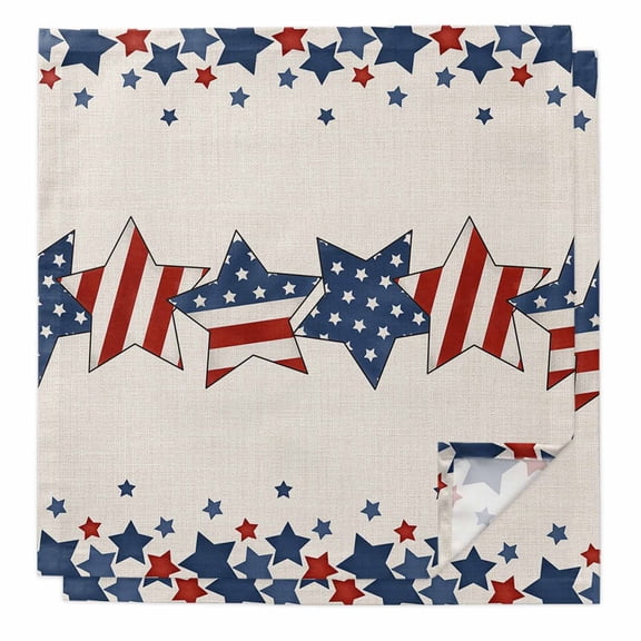 4th of July Cloth Napkins Washable Set of 2, Patriotic Blue Red Star Independence Day Reusable Dinner Table Napkins Cloth Bulk for Weddings Kitchen Restaurants Hotel Events Parties 20 x 20 Inch