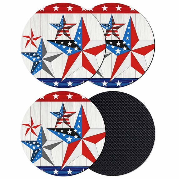 4th of July Coasters Set of 4, Absorbent Coasters for Drinks, Independence Day Star American Flag Vintage Coaster for Desk Coffee Table Protection, Home Decor House Warming Gifts 4"