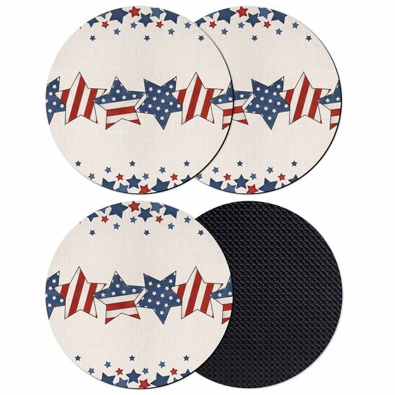 4th of July Coasters Set of 4, Patriotic Blue Red Star Independence Day Absorbent Coasters for Drinks, Coaster for Bar Office Dining Coffee Table Accessories Decor, Non Slip Round Desk Coaster