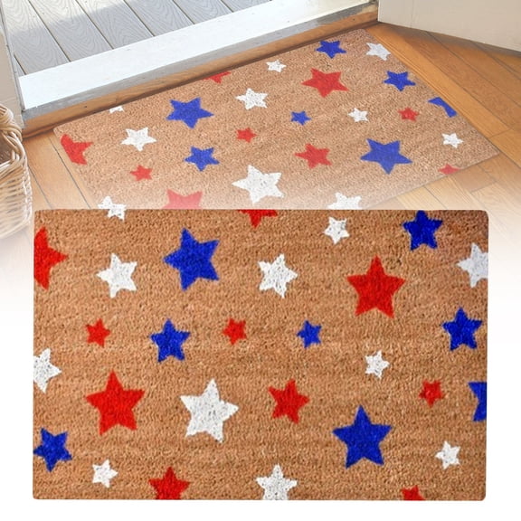 4th of July Coir Door Mat Outdoor 250 Anniversary USA Red White Blue Welcome Rug Patriotic Mat Non-Slip Independence Day Freedom Memorial Day Indoor Entrance Outside Porch Front Decor,16"x 24"(D)