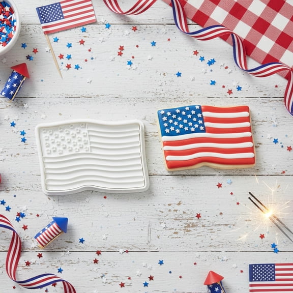 4th of July Cookie Cutter American Flag Cookie Stamp USA Flag Shaped Embosser Mold Patriotic Baking Tool Kitchen Gadgets for Fondant Decorating Biscuits Independence Day Memorial Day