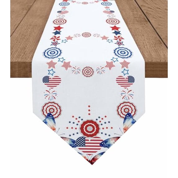 4th of July Cotton and Linen Triangle Table Runners Long Dresser Scarves Table Decoration for Wedding Party/Graduation Ceremony/Banquet Independence Day Red Blue White Watercolor