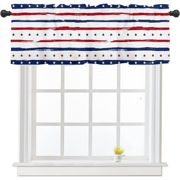 4th of July Curtain Valances for Windows Patriotic Stars Kitchen Curtains 54x18 Inch Memorial Day Red Blue White USA Flag Rod Pocket Window Treatment Valance for Living Room Bathroom Bedroom Decor