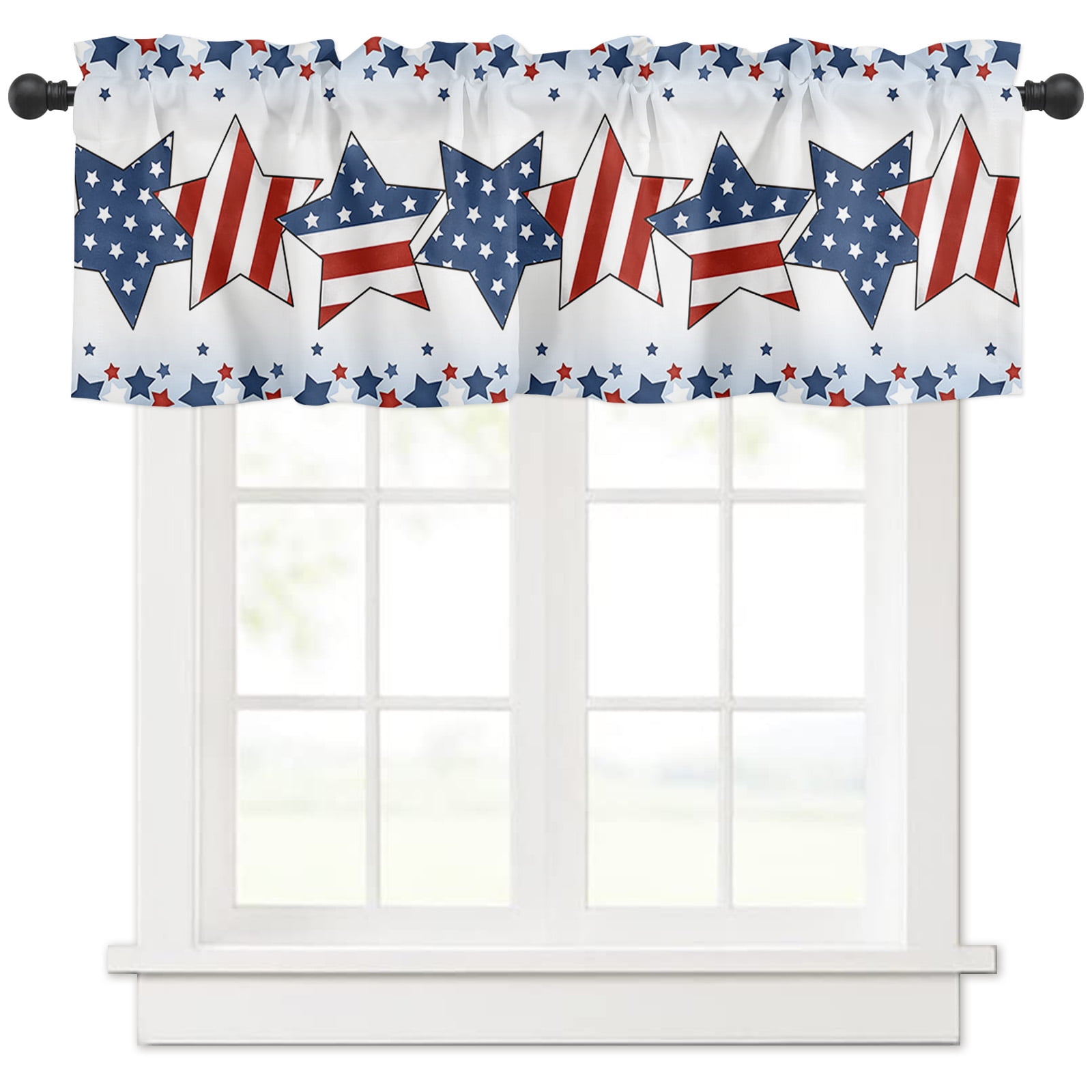 Independence Day Window Valance - Stars & Stripes Patriotic Curtain For Home Decor