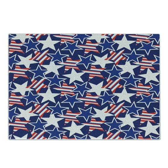 4th of July Cutting Board, Stars and Stripes of Liberty and Freedom American Theme Pattern, Decorative Tempered Glass Cutting and Serving Board, Small Size, Royal Blue White and Red, by Ambesonne