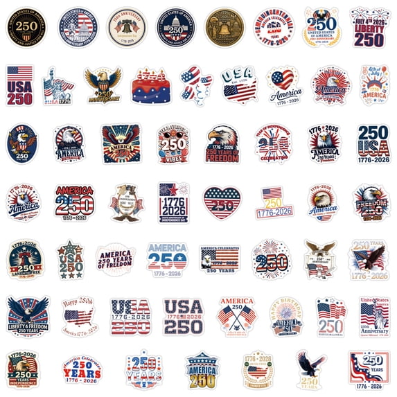 4th of July DIY Sticker Pack, Independence Day Waterproof Decals for Phone Laptop Water Bottle, 250th Anniversary Patriotic USA Flag Stickers, Fourth of July Accessories