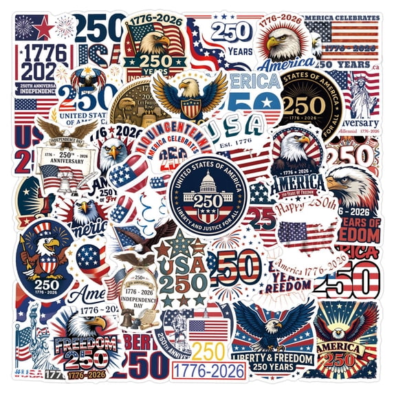 4th of July DIY Sticker Pack, Independence Day Waterproof Decals for Phone Laptop Water Bottle, 250th Anniversary Patriotic USA Flag Stickers, Fourth of July Accessories