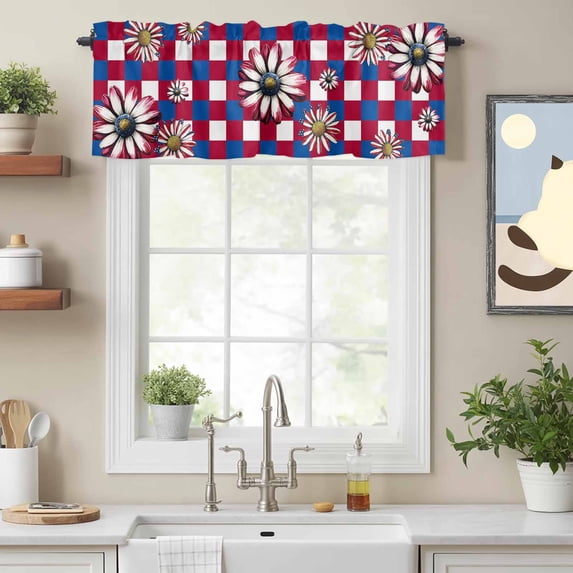 4th of July Daisy USA Flag Flower Valances for Windows,Kitchen Valance ...