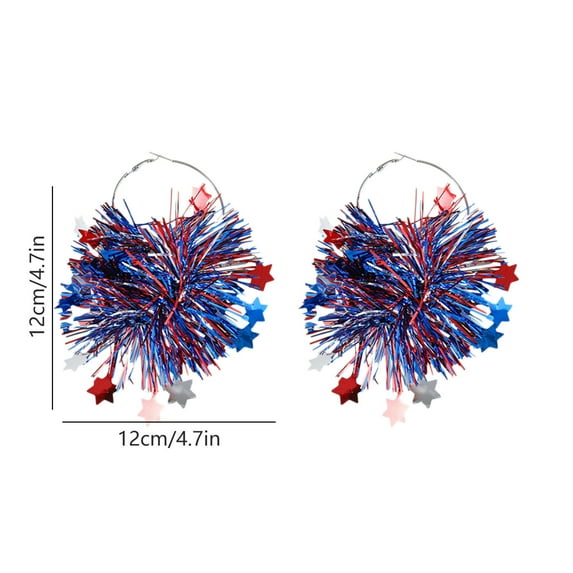 4th of July Dangle Earrings for Women | Red White Blue Flag Teardrop Tassel Design | Independence Day Patriotic Jewelry | Plastic | Set of 2 | 4.7 in | Festival Gift