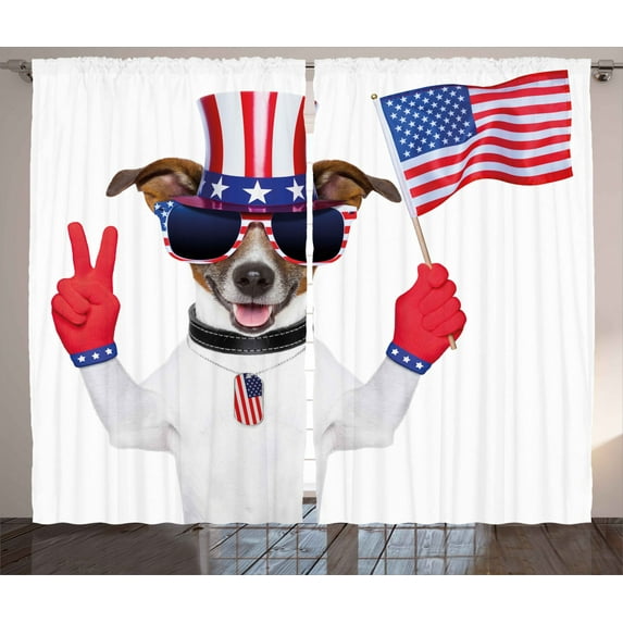Ambesonne 4th of July Curtains 2 Panel Set, Funny House Pet, 108" x 84", Multicolor