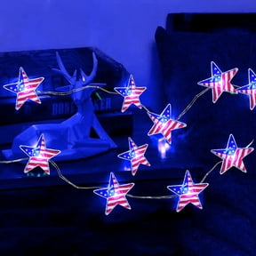 4th of July Decor Red White and Blue String Lights Battery Operated LED Patriotic American Flag Fairy Lights for Independence Day Memorial Day Fourth of July Decor for Home