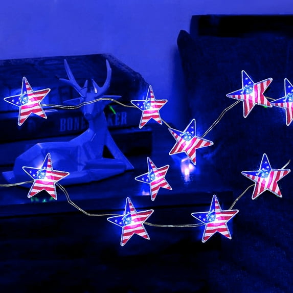 4th of July Decor Red White and Blue String Lights Battery Operated LED Patriotic American Flag Fairy Lights for Independence Day Memorial Day Fourth of July Decor for Home