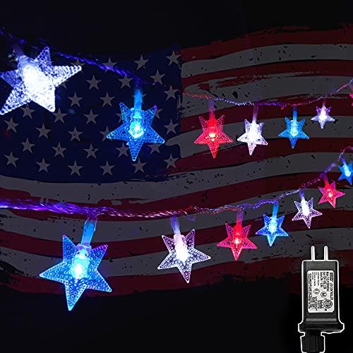 July In Led 4th of July Decoration Lights, 100 LED 49FT Red White Blue Star String ...