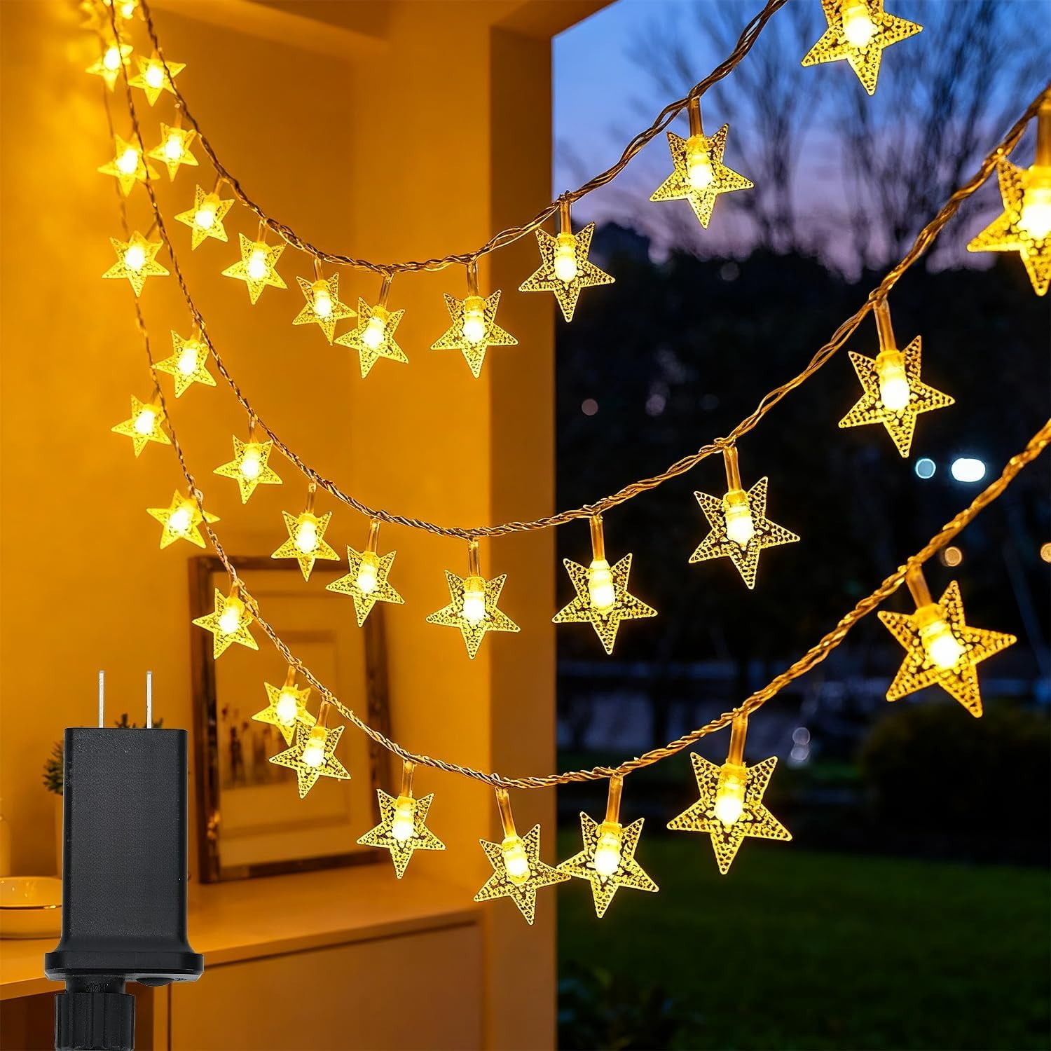 July In Led 4th of July Decoration Lights, 100 LED 49FT Red White Blue Star String ...