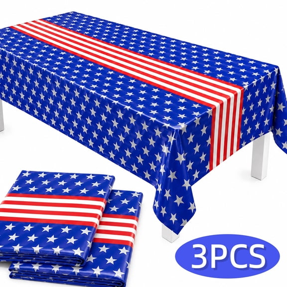4th of July Decoration Patriotic Party Supplies Disposable Table Clothes for Independence Day Memorial Day Red White and Blue Decorations 54" x 108" 3 Pack  Pattern 2