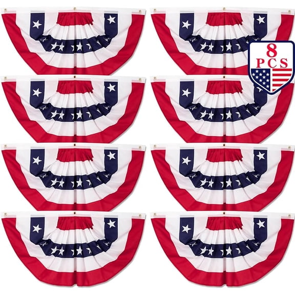 4th of July Decorations, 1.5 x 3 FT American Flag Banner, 1 PCS USA Pleated Fan Flags, Patriotic Bunting US Half Fan Flag for Fourth of July Independence Day Memorial Day Home Yard Outdoor Decor