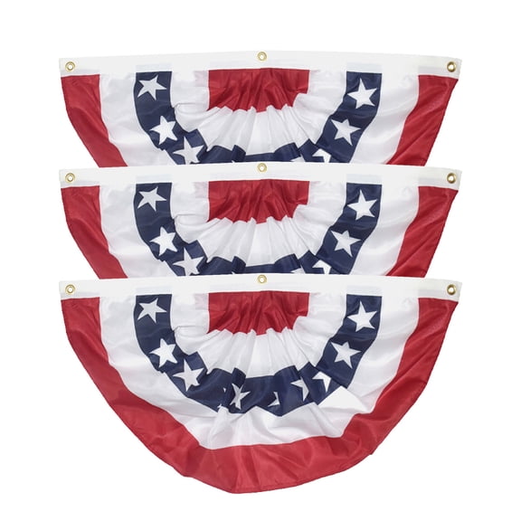 4th of July Decorations, 17.7x35.4inch American Flag Banner, 3Pcs USA Patriotic Half Fan Bunting Flag for Indoor Outdoor Window Fence balcony Porch Decor