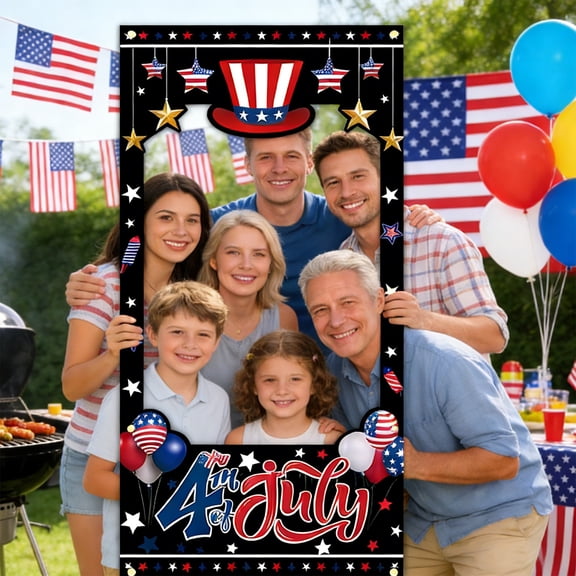 4th of July Decorations - 180x90cm Photo Booth Frame,Independence Day Party Backdrop Banner, Patriotic Stars Stripes Cut-Out Prop, Multi-Person Interactive Shooting, Yard Indoor Decoration