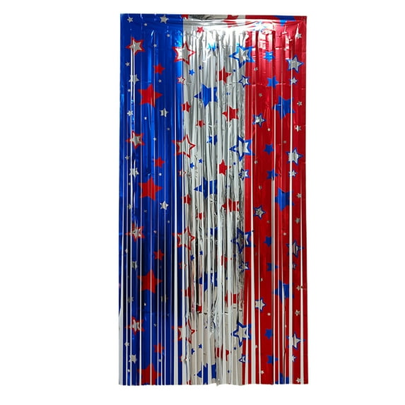 4th of July Decorations, 2 Pack Red White Blue Foil Fringe Backdrop Curtains Tinsel Streamers Party Decorations for Memorial Day Independence Day Red White Blue Patriotic Party Backdrop Decorations