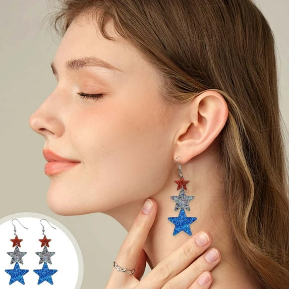4th of July Decorations 2024! FNYOXU American Patriotic Earrings American Flag Red White and Blue Earrings for Women 4th of July Dangle Earrings for Women