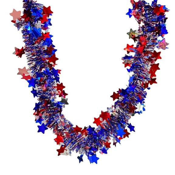 4th of July Decorations - 3 Pcs 15FT Foil Fringe Garland Tinsel Steamers, Red White and Blue Star Metallic Streamers for Patriotic Party, Parade Floats, Memorial Day, Independence Day