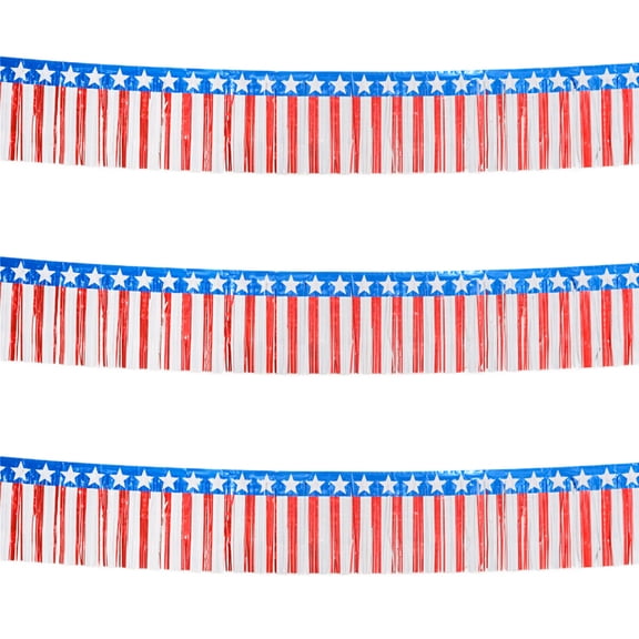 4th of july Party Decor American Flag Foil Fringe Garland for Patriotic Decorations Tinsel Streamers for Parade Floatsd Decoration 3pack