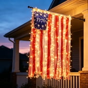 4th of July Decorations , 4 x 2.3 Ft LED Rag American Flag Banner , IP44 Waterproof Outdoor Indoor 4th of July Decorations String Lights for Memorial Day Yard Garden Festival Holiday Party