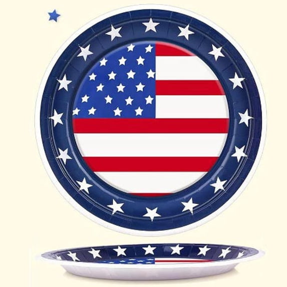 4th of July Decorations,4th of July Paper Plates,4th of July Decorations Party Supplies, Fourth of July Decorations, Independence Day Party Serves 24(B 9IN)