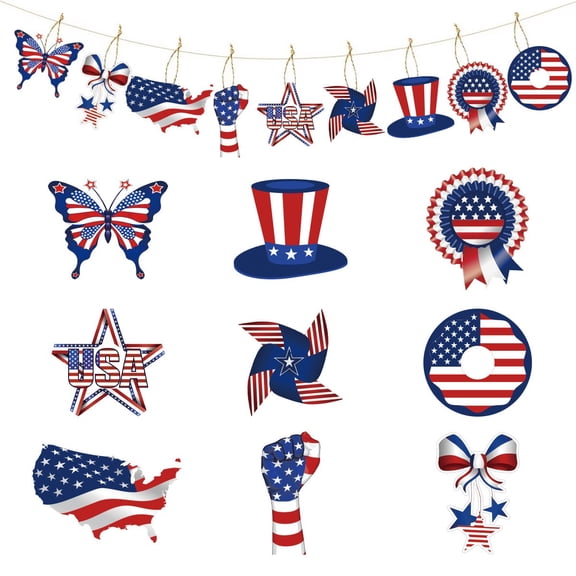 4th of July Decorations, Bulletin Board Set Patriotic Theme Classroom Decorations USA Independence Day Cutouts Red Blue White Paper Fans Decor for Veterans American Memorial Day School Supplies