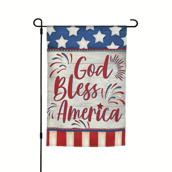 4th of July Decorations, Double Sided Garden Americans Independence Day Linen Print Small Flag, Polyester Multicolor Outdoor Yard Decoration, 17.72x11.81in for Patio