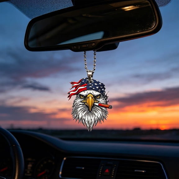 4th of July Decorations Eagle Flag Car Pendant, Patriotic Decorations, Independence Day Vehicle Interior Ornament, Durable Clear Acrylic Panel for Car Mirror Interior
