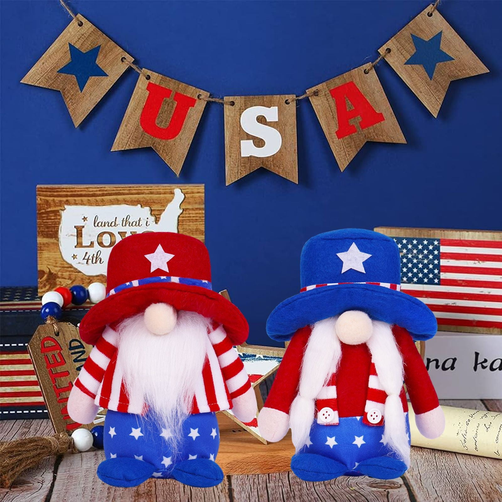 4th Of July Heart Acrylic Sign - Patriotic Table Decor, 4.5x4.5 Inch, Red White & Blue - View #5
