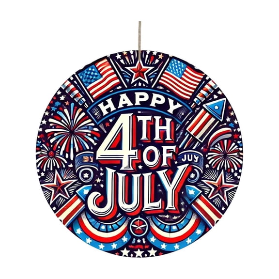 4th of July Decorations Independence Day America Wooden Hanging Decoration Patriotic Round Wall Decor For Home And Porch Festival Celebration Hanging Board Decoration Memorial Day Outdoor