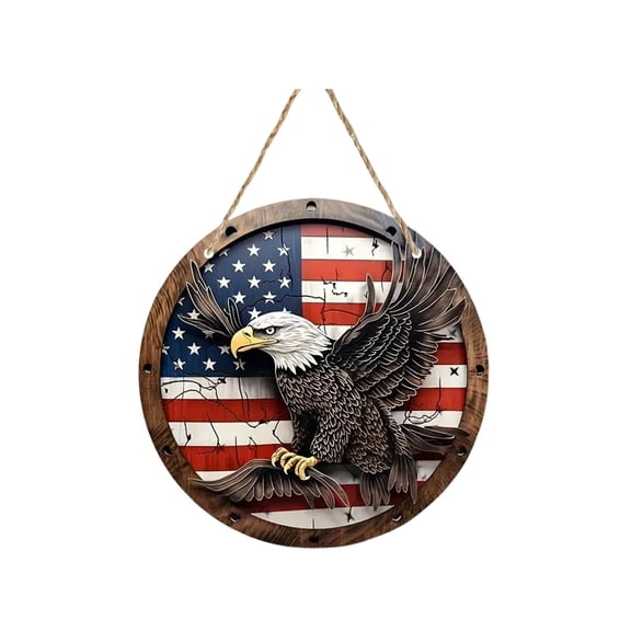 4th of July Decorations Independence Day America Wooden Hanging Decoration Patriotic Round Wall Decor For Home And Porch Festival Celebration Hanging Board Decoration Memorial Day Outdoor