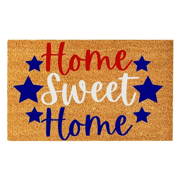 4th of July Decorations Indoor, Coco Coir Doormat Red White and Blue Stars Welcome Door Mat Patriotic Door Mat Non-Slip Front Door Welcome Mat for Outside Entrance or Porch Entry, Brown