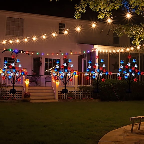 4th of July Decorations Light String, 4th Of July Decorations Outdoor Solar Garden Lights Red White And Blue Star for Outside Modes Fourth Of July Lights