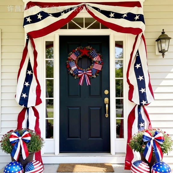 4th of July Decorations Outdoor Patriotic Bunting, American Flag Banner Red White Blue Patriotic Porch Decor, 19.7x236 Inch Banner for Independence Day,1 Pc