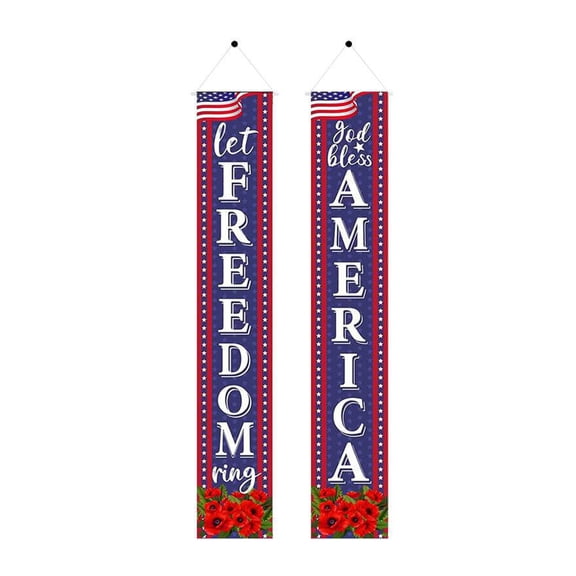 4th of July Decorations Outdoor Patriotic Memorial Day Decor, Independence Veterans Labor Day Hanging American Flag and Banner, Stars and Stripes Porch Sign Party Supplies