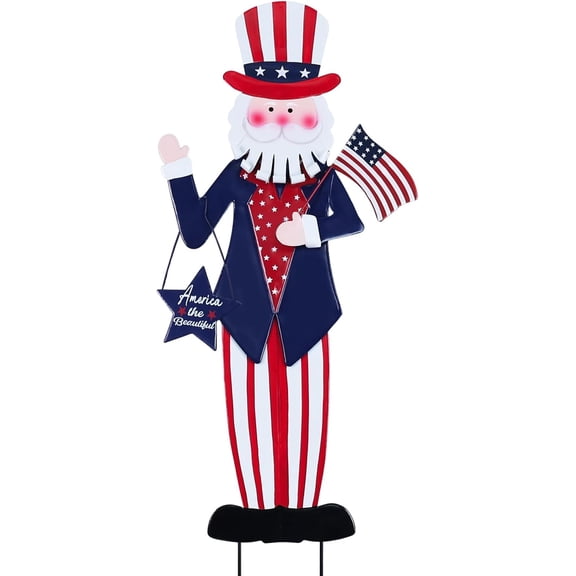 4th of July Decorations Outdoor, Uncle Sam Patriotic Decorative Garden Stakes for Fourth of July Decorations, Memorial Day Metal Yart Art for Outside Porch Patio Lawn Decor