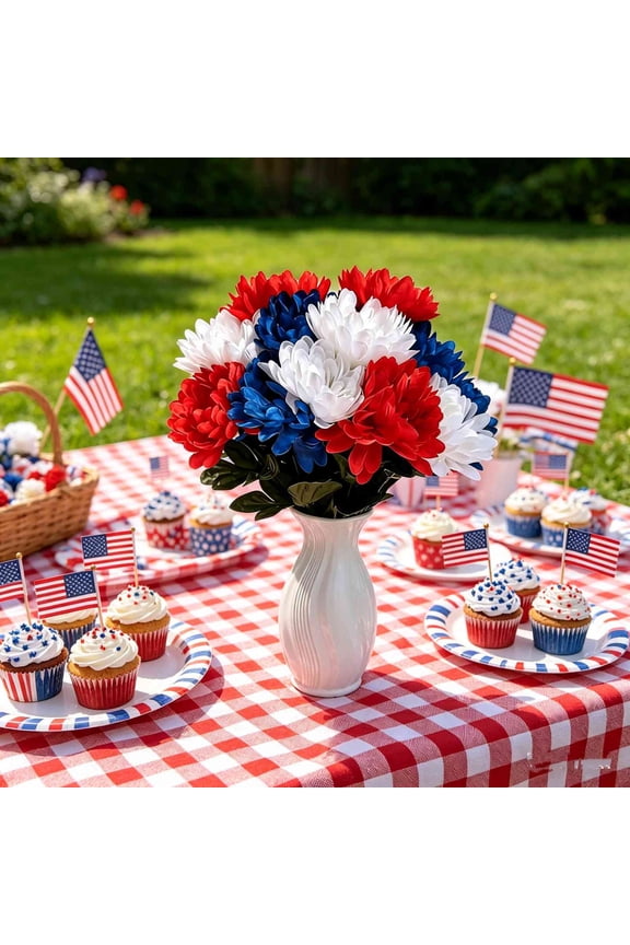 4th of July Decorations Patriotic Decor Artificial Flowers Red White and Blue for Independence Memorial Veterans Labor Fourth of July Home Party Centerpiece Vase